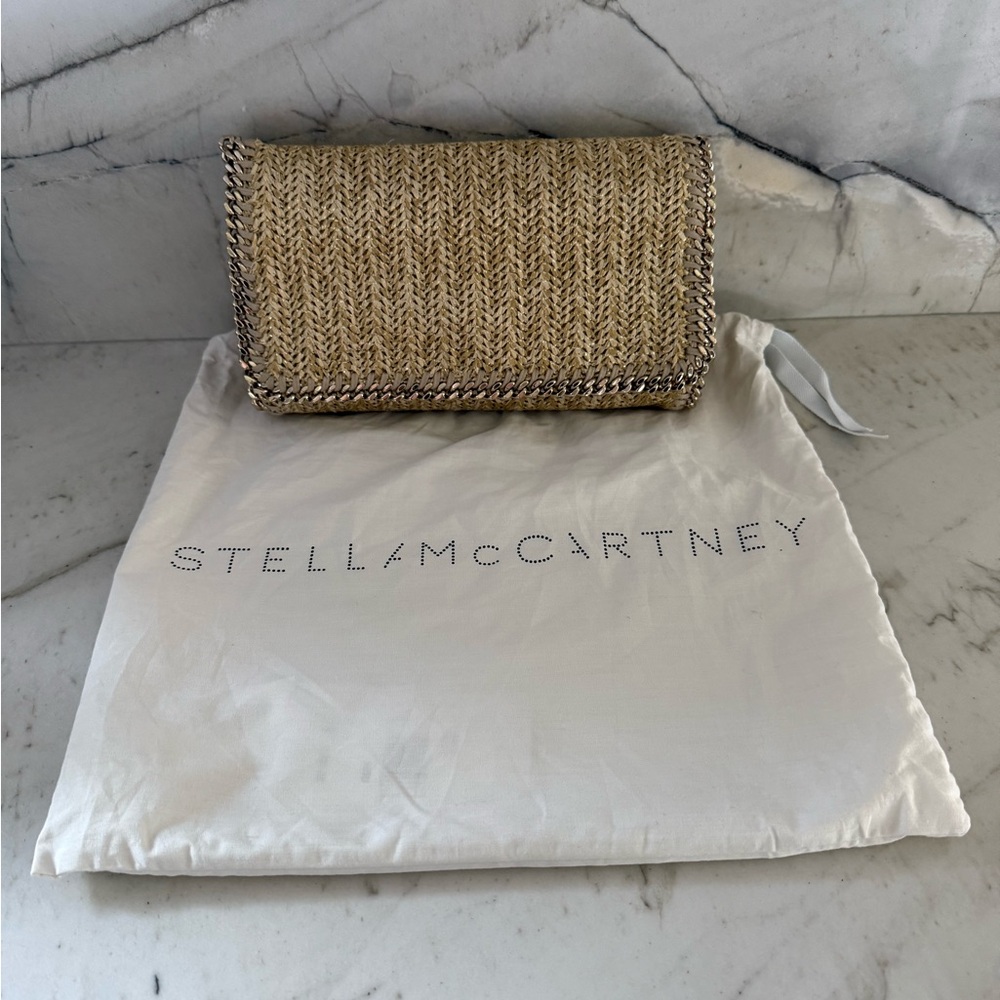 Stella McCartney Natural Beige Woven Crossbody with Silver Chain
